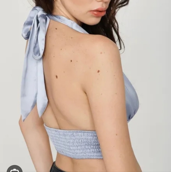 NWT Garage Satin Tie Plung Halter Top Size XS - Picture 2 of 5